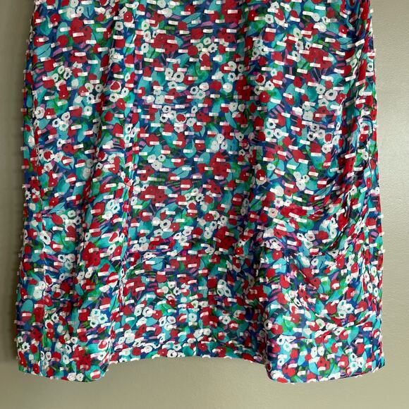 Saloni Brooke Dress in Blue Poppyfield Sz 4 Silk Abstract Floral Red Blue Green - Picture 13 of 16